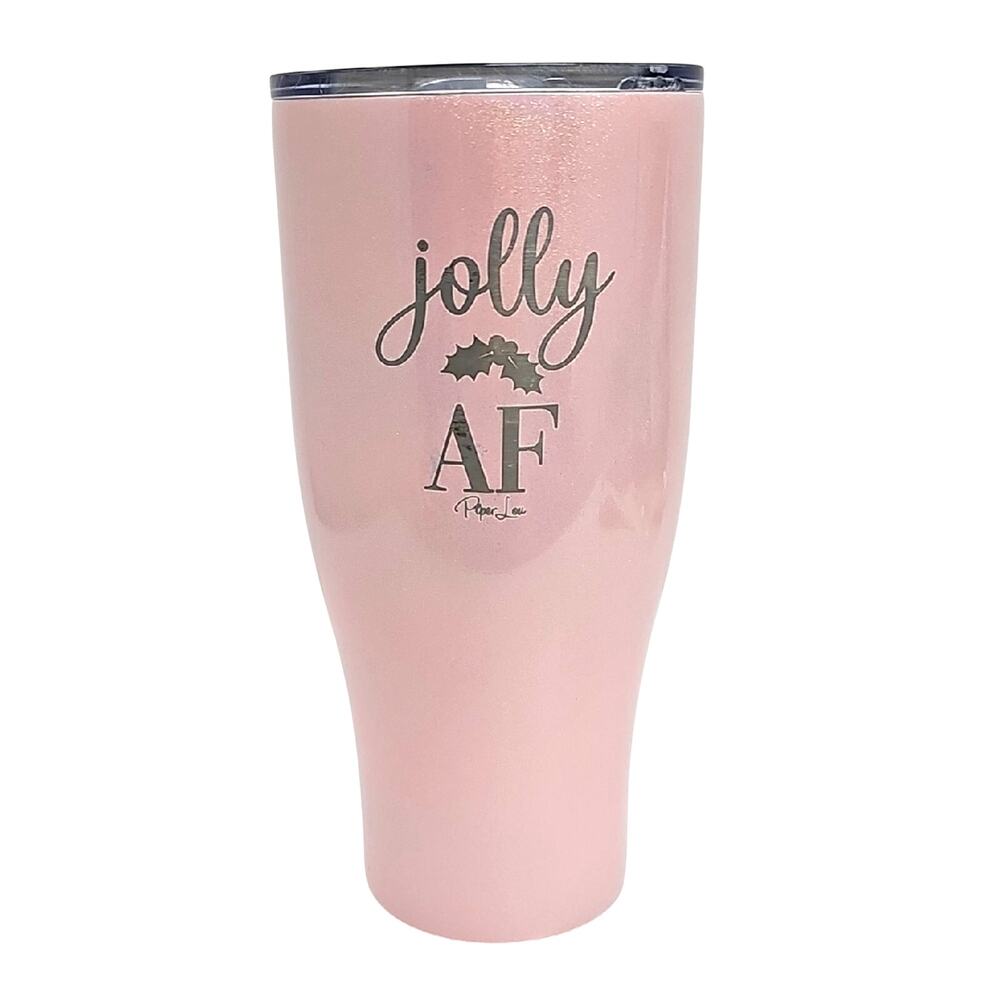 Piper Lou "Jolly AF" Sparkly Pink Tumbler Holiday 8" Tall by 4" Dia - 30 Oz.